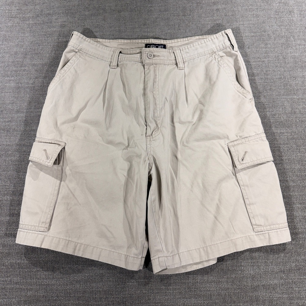 Cherokee Cargo Shorts Mens 34 Tan Khaki Excellent 100% Cotton Utility 6-Pocket